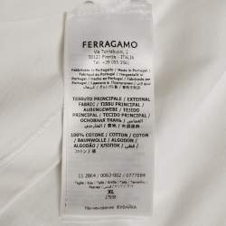 Pre Owned Ferragamo White Cotton Knit Logo Tab Detail T-Shirt XL