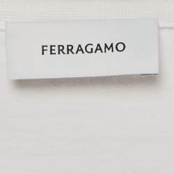 Pre Owned Ferragamo White Cotton Knit Logo Tab Detail T-Shirt XL