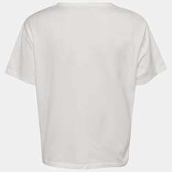 Pre Owned Ferragamo White Cotton Knit Logo Tab Detail T-Shirt XL