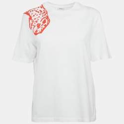 Pre Owned Salvatore Ferragamo White/Red Leopard Print Cotton T-Shirt S