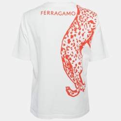 مملوكة مسبقًا Salvatore Ferragamo White/Red Leopard Print Cotton T-Shirt S