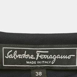 Pre Owned Salvatore Ferragamo Navy Blue Wool Bow Detail Midi Dress S