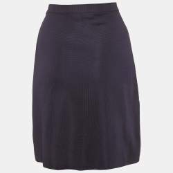 Pre Owned Salvatore Ferragamo Navy Blue Stretch Knit Pleated Mini Skirt M