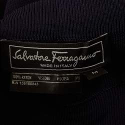 Pre Owned Salvatore Ferragamo Navy Blue Stretch Knit Pleated Mini Skirt M