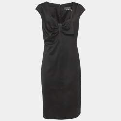 مملوكة مسبقًا فستان سالفاتوري فيراغامو تريكو مضلع أسود بأشرطة مقاس صغير - سمول