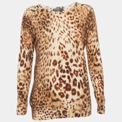 Pre Owned Salvatore Ferragamo Brown Leopard Print Wool Blend Top L