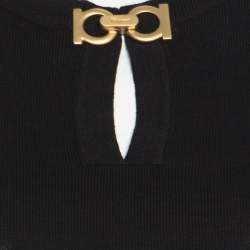 Pre Owned Salvatore Ferragamo Black Cotton Knit Double Gancini Clasp Detail Sweater M