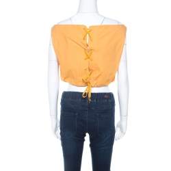 Salvatore Ferragamo Orange Cotton Bateau Neck Back Tie Up Detail Crop Top M