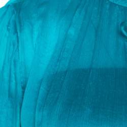 Pre Owned Salvatore Ferragamo Teal Blue Silk Plisse Long Sleeve Shirt S