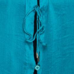 Pre Owned Salvatore Ferragamo Teal Blue Silk Plisse Long Sleeve Shirt S
