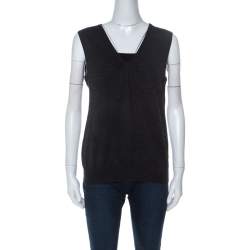 Salvatore Ferragamo Charcoal Grey Knit and Floral Printed Silk Sleeveless Top XL