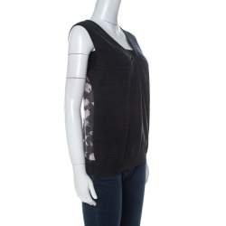 Salvatore Ferragamo Charcoal Grey Knit and Floral Printed Silk Sleeveless Top XL