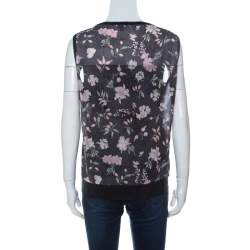 Salvatore Ferragamo Charcoal Grey Knit and Floral Printed Silk Sleeveless Top XL