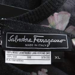 Salvatore Ferragamo Charcoal Grey Knit and Floral Printed Silk Sleeveless Top XL