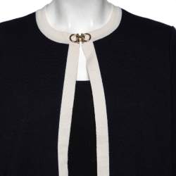 Salvatore Ferragamo Midnight Blue Knit Gancini Buckled Collar Detail Jacket L