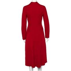 Pre Owned Salvatore Ferragamo Red Rib Knit Paneled Maxi Dress L