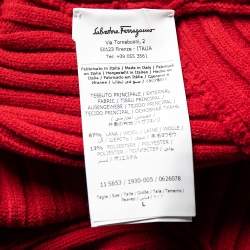 Pre Owned Salvatore Ferragamo Red Rib Knit Paneled Maxi Dress L