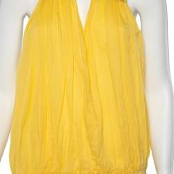 Pre Owned Salvatore Ferragamo Yellow Cotton Halterneck Top M