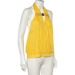 Pre Owned Salvatore Ferragamo Yellow Cotton Halterneck Top M