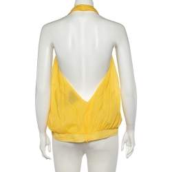 Pre Owned Salvatore Ferragamo Yellow Cotton Halterneck Top M