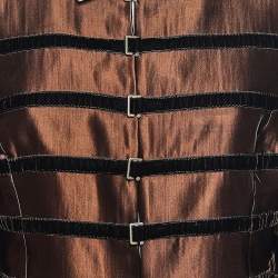 Pre Owned Salvatore Ferragamo Brown Wool Velvet Trim Detail Hook Front Jacket L