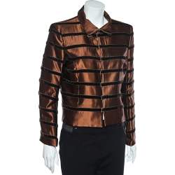 Pre Owned Salvatore Ferragamo Brown Wool Velvet Trim Detail Hook Front Jacket L