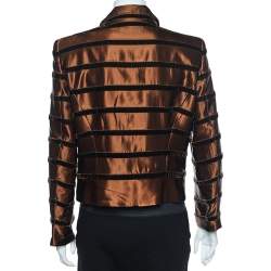 Pre Owned Salvatore Ferragamo Brown Wool Velvet Trim Detail Hook Front Jacket L