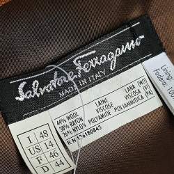 Pre Owned Salvatore Ferragamo Brown Wool Velvet Trim Detail Hook Front Jacket L