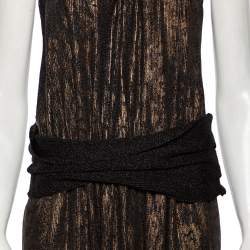 Pre Owned Salvatore Ferragamo Black & Gold Lurex Knit Belted Sleeveless Dress XL