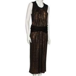 Pre Owned Salvatore Ferragamo Black & Gold Lurex Knit Belted Sleeveless Dress XL