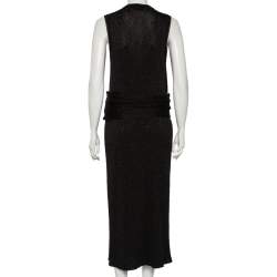 Pre Owned Salvatore Ferragamo Black & Gold Lurex Knit Belted Sleeveless Dress XL