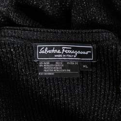Pre Owned Salvatore Ferragamo Black & Gold Lurex Knit Belted Sleeveless Dress XL