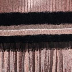 Pre Owned Salvatore Ferragamo Rose Gold Lurex Knit & Coated Long Sleeve Pleated Dress M