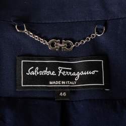 Pre Owned Salvatore Ferragamo Navy Blue Cotton Single Breasted Blazer L