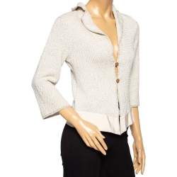 Salvatore Ferragamo Cream Perforated Knit Button Front Cardigan M