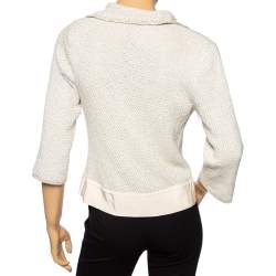 Salvatore Ferragamo Cream Perforated Knit Button Front Cardigan M