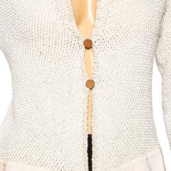Salvatore Ferragamo Cream Perforated Knit Button Front Cardigan M