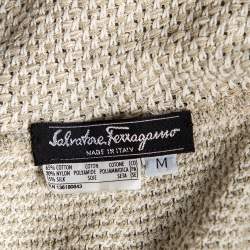 Salvatore Ferragamo Cream Perforated Knit Button Front Cardigan M