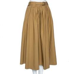Salvatore Ferragamo Beige Cotton Belted Midi Skirt M 
