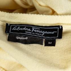 Pre Owned توب سالفاتوري فيراغامو حرير أصفر مطبوع بكم قصير مقاس متوسط  - ميديوم