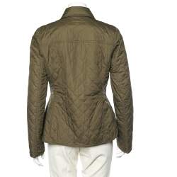 Pre Owned Salvatore Ferragamo Military Green Nylon & Printed Silk Quilted Reversible Jacket M