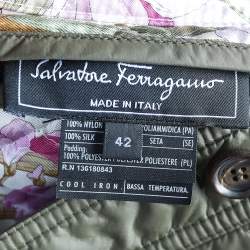 Pre Owned Salvatore Ferragamo Military Green Nylon & Printed Silk Quilted Reversible Jacket M