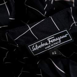 Salvatore Ferragamo Navy Blue Windowpane Printed Silk Pleated Top M