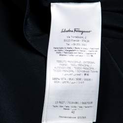 Salvatore Ferragamo Navy Blue Windowpane Printed Silk Pleated Top M