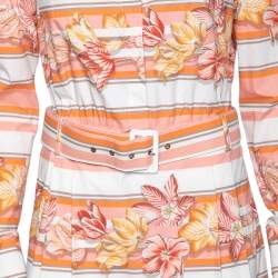 Pre Owned Salvatore Ferragamo Multicolor Printed Cotton Belted Long Sleeve Shirt Dress M