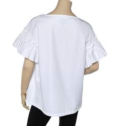 Pre Owned Salvatore Ferragamo White Cotton Ruffle Trim Top M
