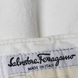 Pre Owned Salvatore Ferragamo Vintage White Gancini Pattern Denim Straight Leg Jeans M