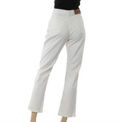 Pre Owned Salvatore Ferragamo Vintage White Gancini Pattern Denim Straight Leg Jeans M