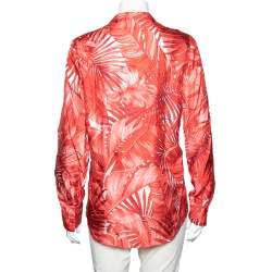 Salvatore Ferragamo Red Leaf Printed Silk Long Sleeve Blouse M