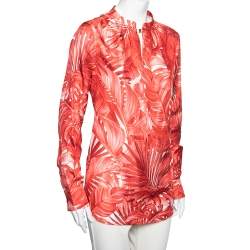 Salvatore Ferragamo Red Leaf Printed Silk Long Sleeve Blouse M